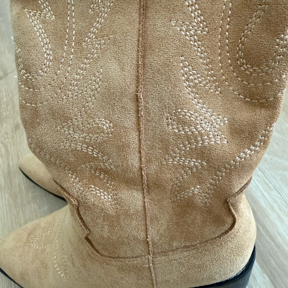 Dark Tan Suede Chunky Heel Women's embroidery Cowgirl Boots - Picture 10 of 10